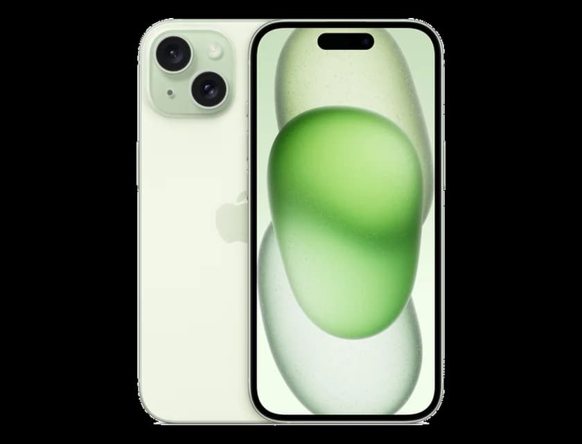iPhone 15 in Green, front and back