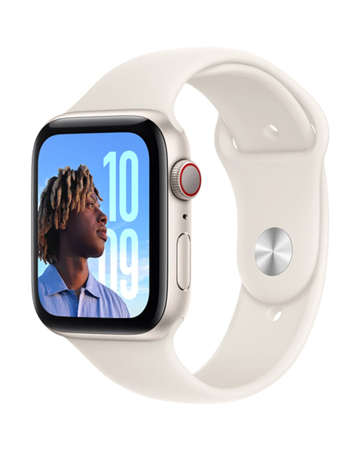 Apple Watch SE in Starlight, front view
